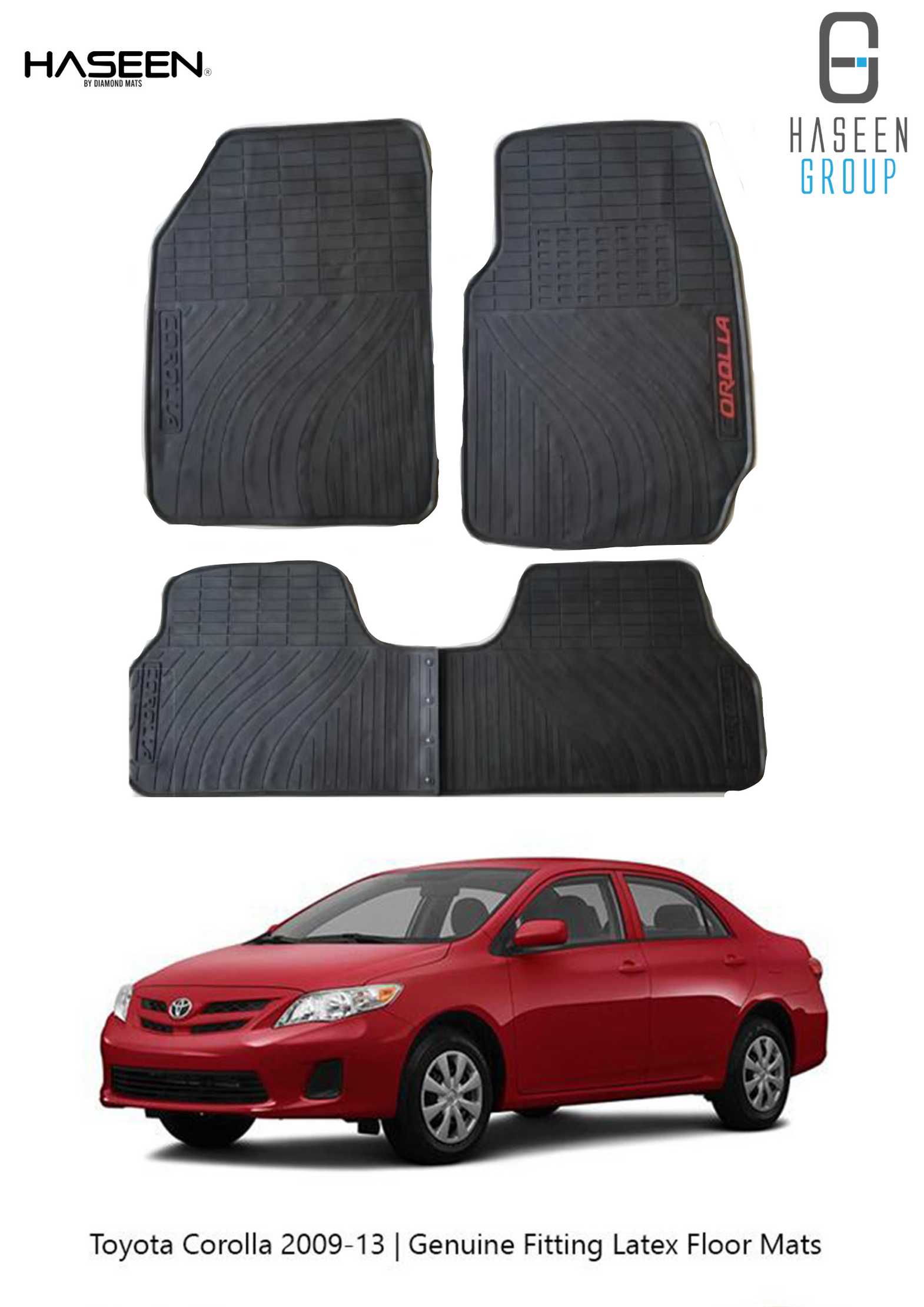 Toyota Corolla 2009-2013 Latex Rubber PVC Floor Mats – Custom Fit Waterproof Heavy Duty