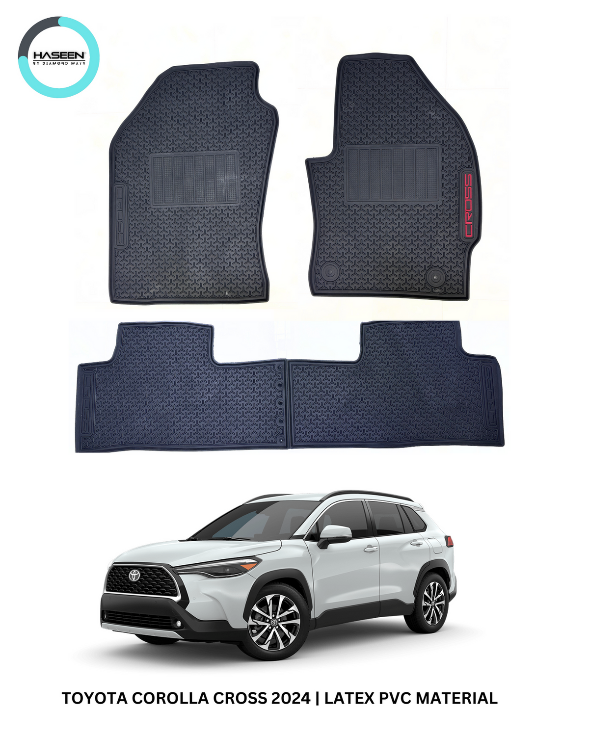Toyota Cross 2024 Latex Rubber PVC Floor Mats – Custom Fit Waterproof Heavy Duty