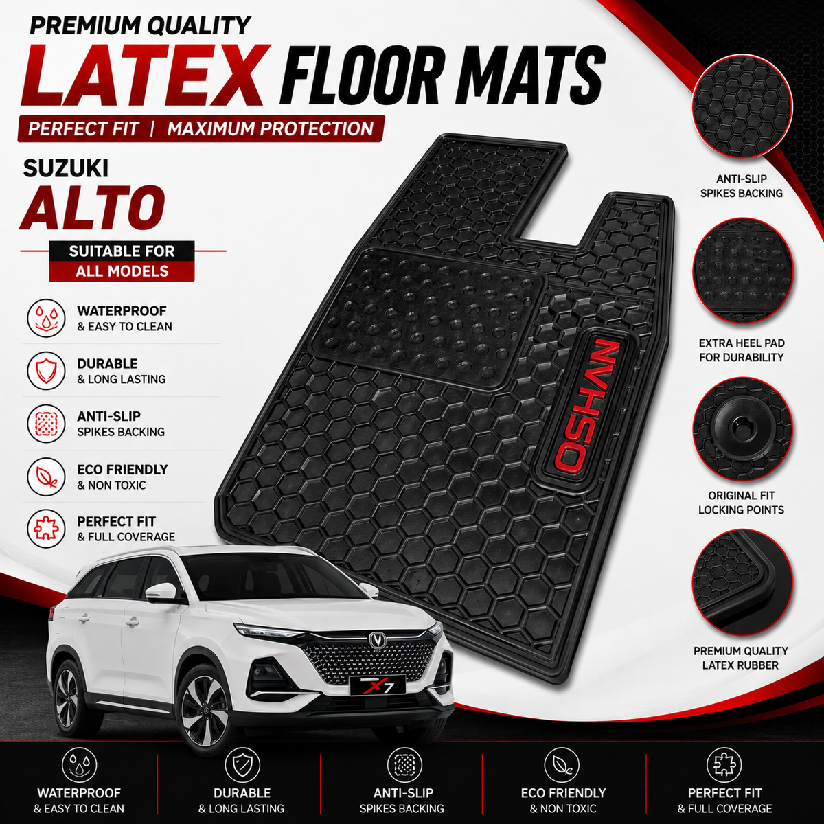 Changan Oshan X7 2022-2024 Latex Rubber PVC Floor Mats – Custom Fit Waterproof Heavy Duty | Haseen