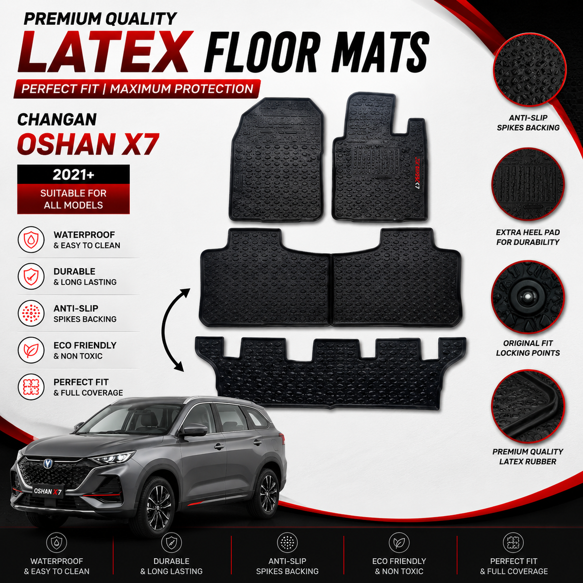 Changan Oshan X7 7 Seater 2022-2024 Latex Rubber Car Floor Mat