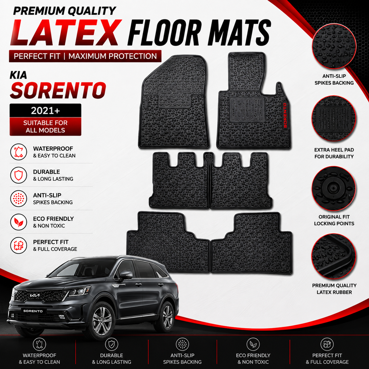 Kia Sorento 2021-Present Premium Latex PVC Car Floor Mat