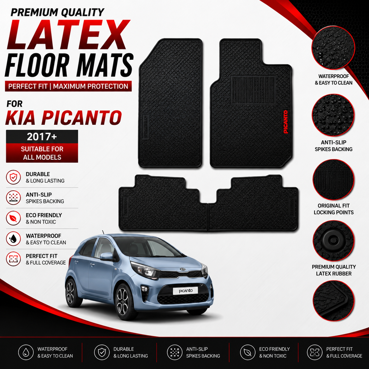 Kia Picanto 2019-Present Latex Rubber Car Floor Mat