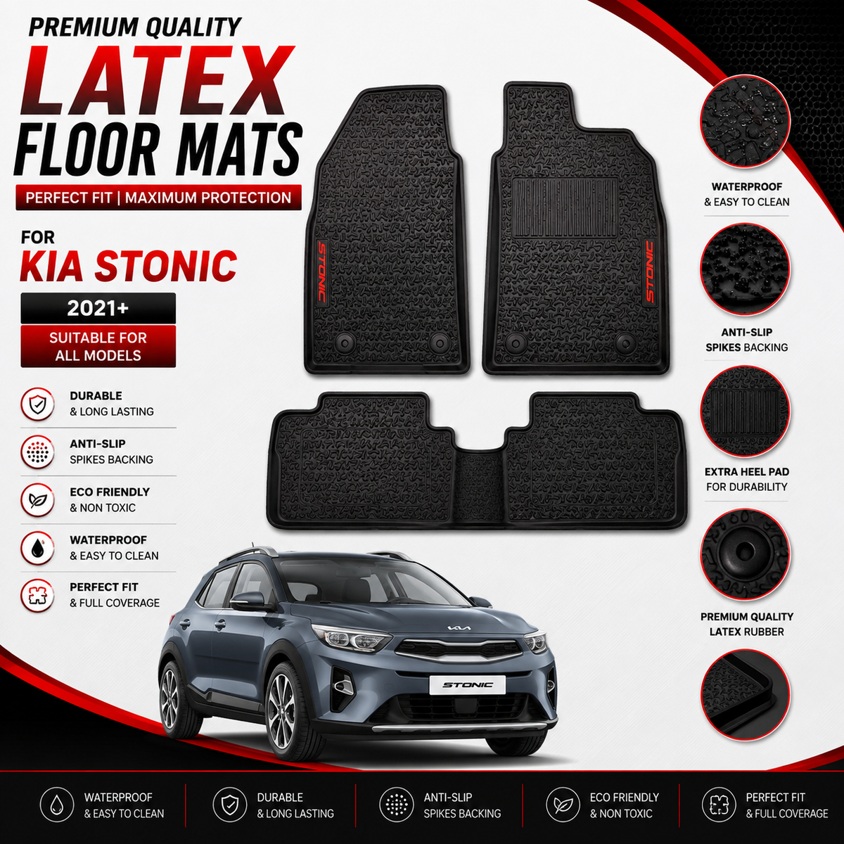 Kia Stonic 2021-2024 Premium Latex Rubber Floor Mat