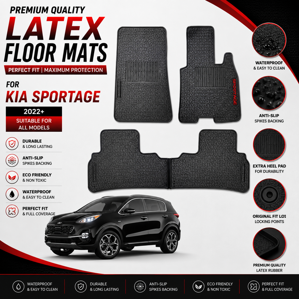Kia Sportage 2019-2024 Latex Rubber Car Floor Mat