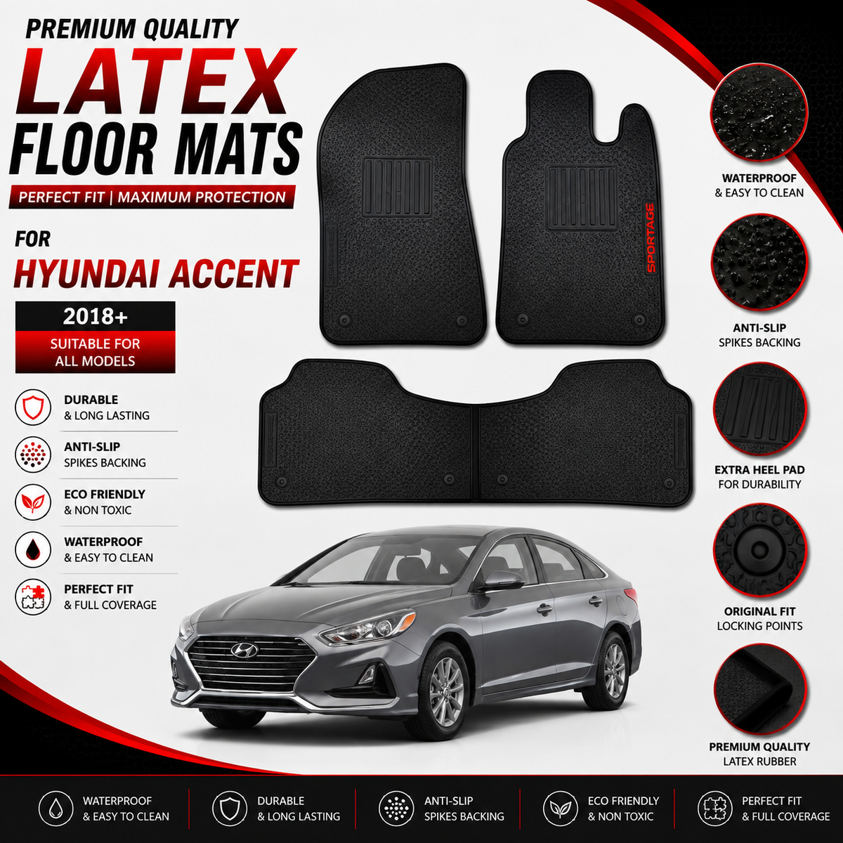Hyundai Sonata 2021-Present Latex Rubber Car Floor Mat