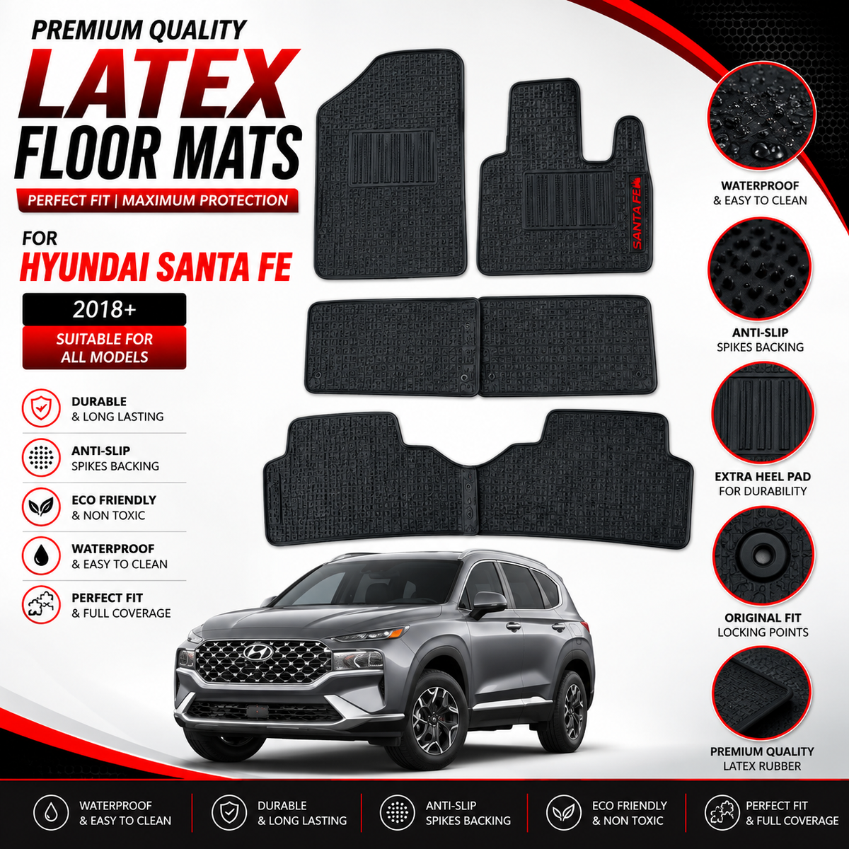 Hyundai Santa Fe Latex Rubber Car Floor Mat