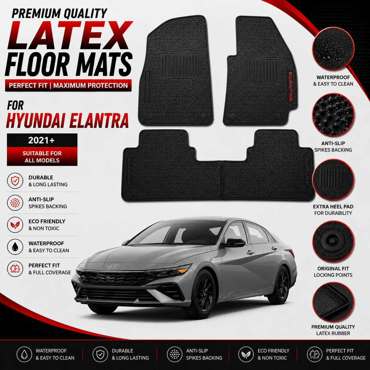 Hyundai Elantra Hybrid 2025 Latex Rubber Car Floor Mat