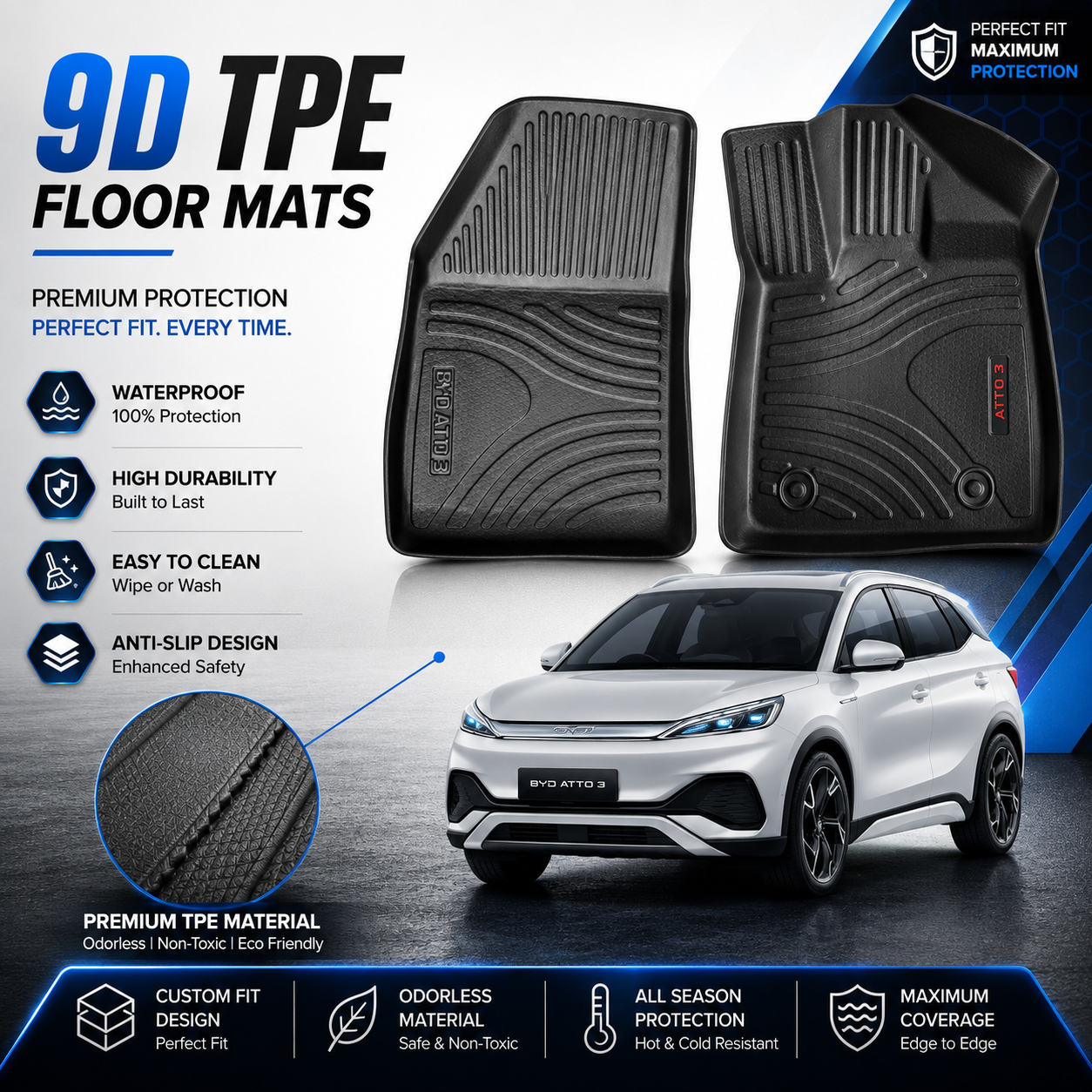 BYD Atto 3 9D TPE Plastic Floor Mats
