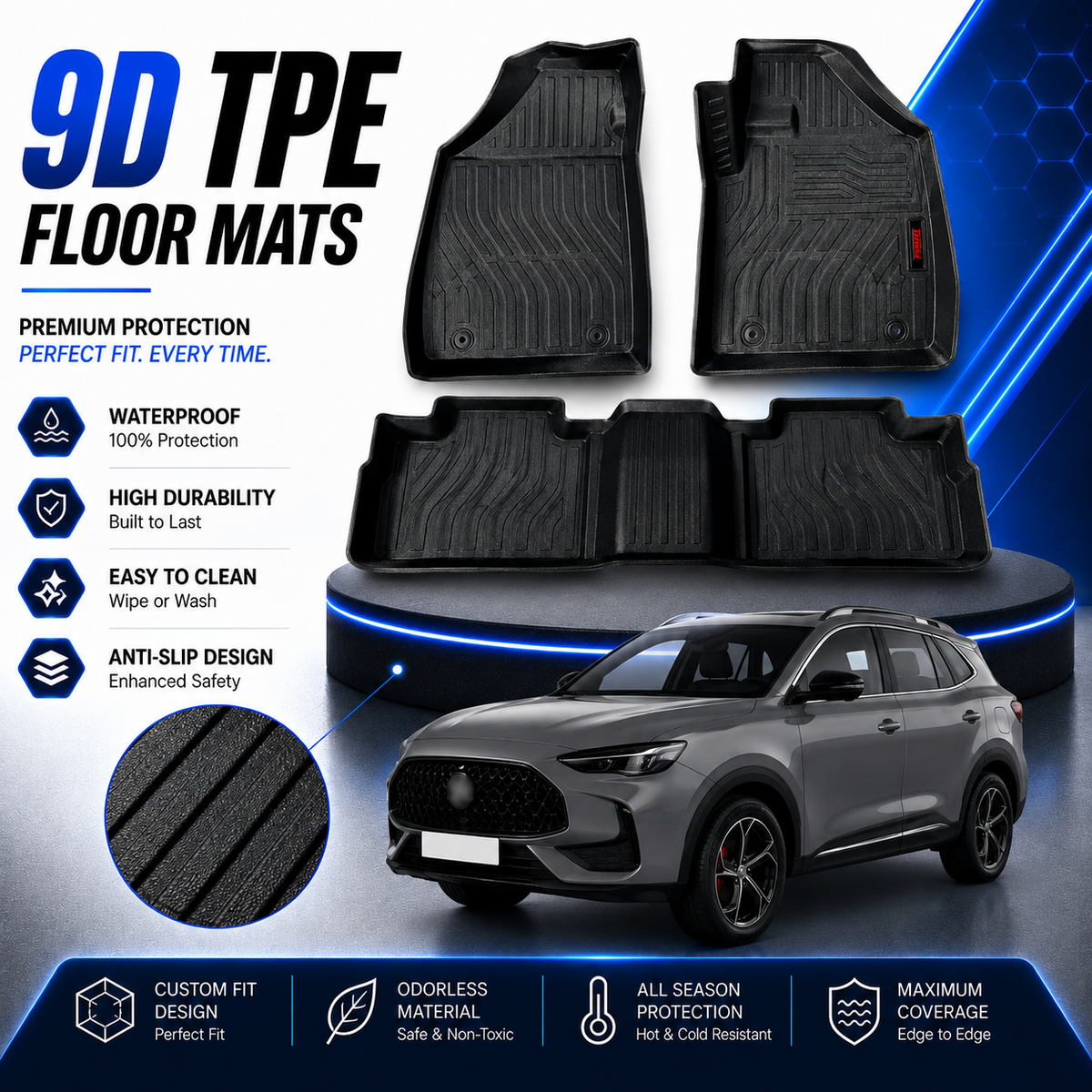 MG HS Trophy New 9D TPE Plastic Heavy Duty Car Floor Mat