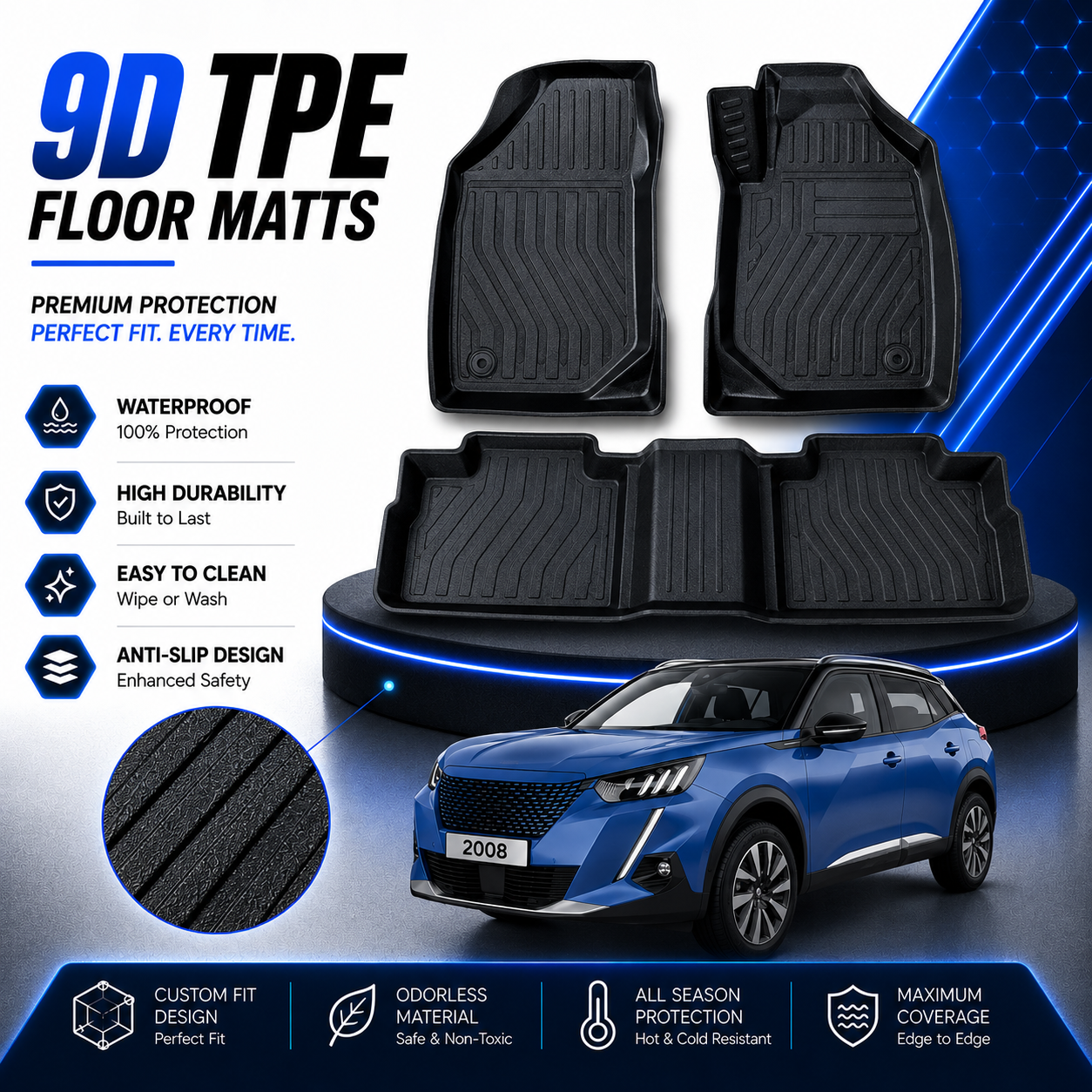 Peugeot 2008 Luxury 9D TPE Plastic Floor Mat