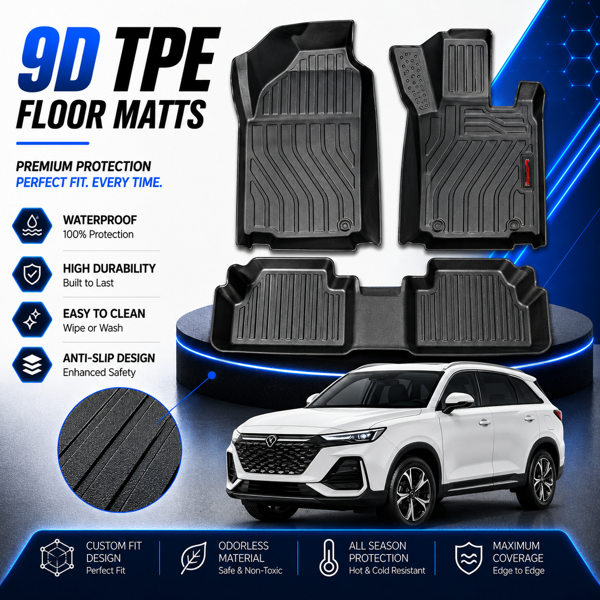 Changan Oshan X7 7 Seater 9D TPE Plastic Heavy Duty Car Floor Mat