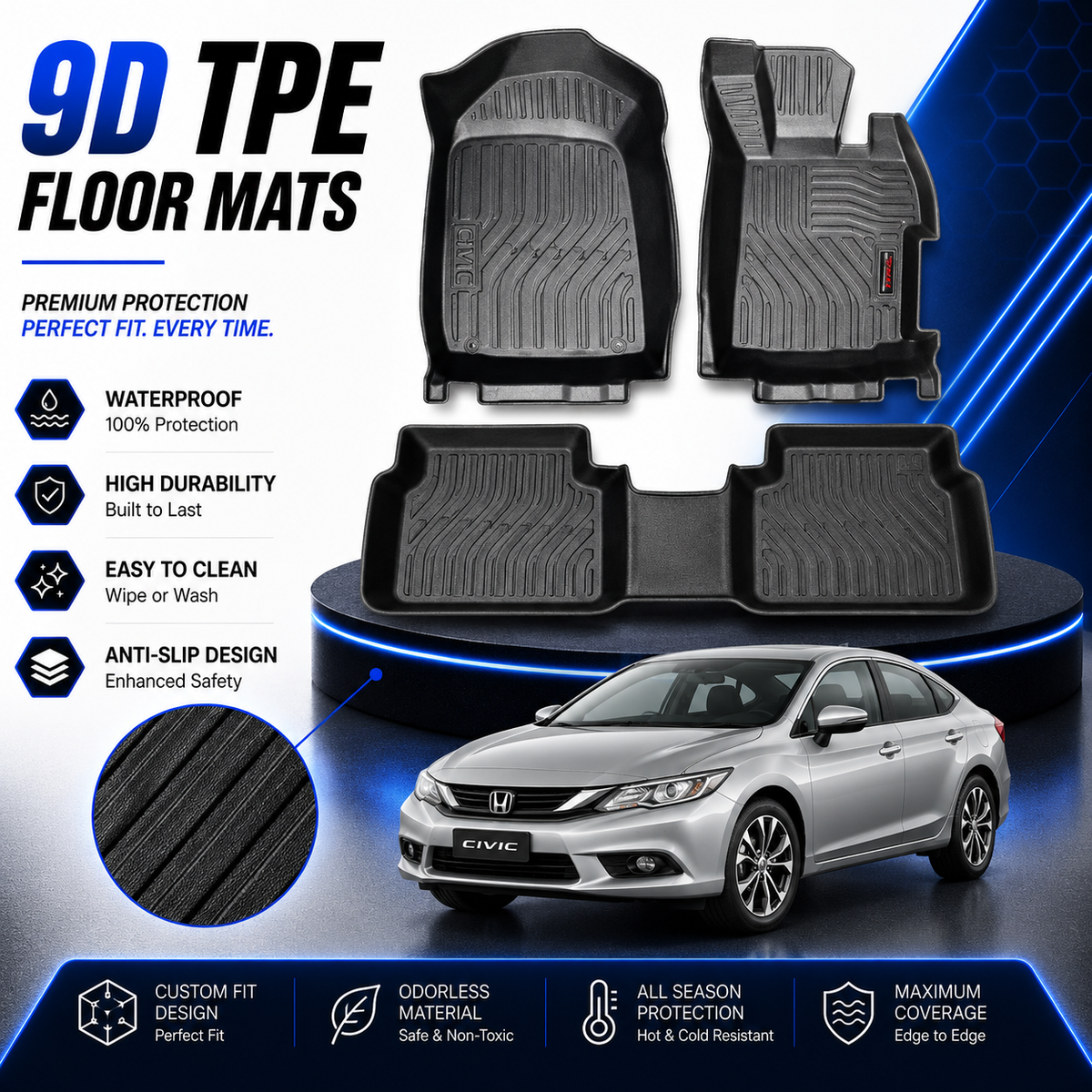 Honda Civic Rebirth 2013-2015 9D TPE Plastic Floor Mats