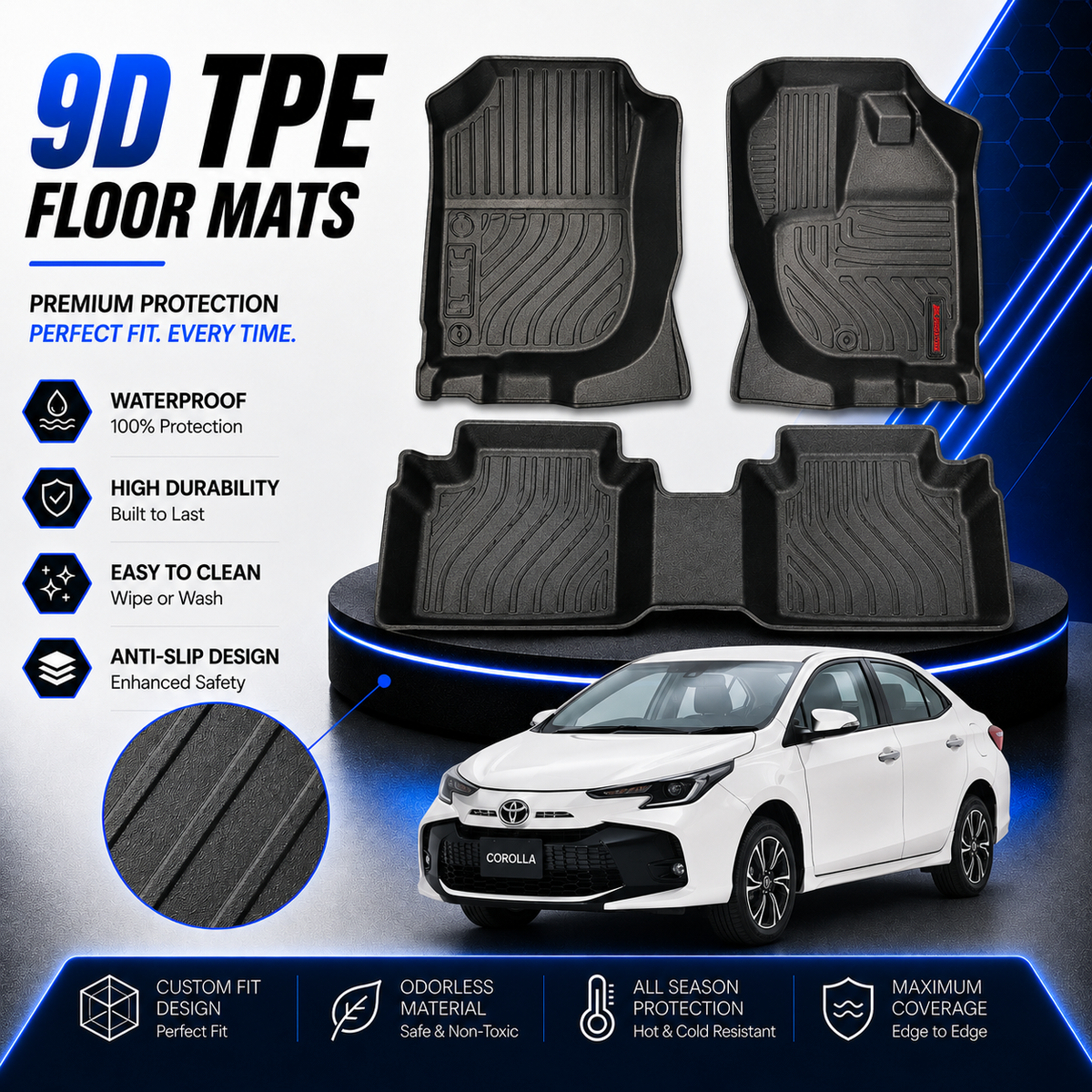 Toyota Yaris Sedan 9D TPE Plastic Floor Mats