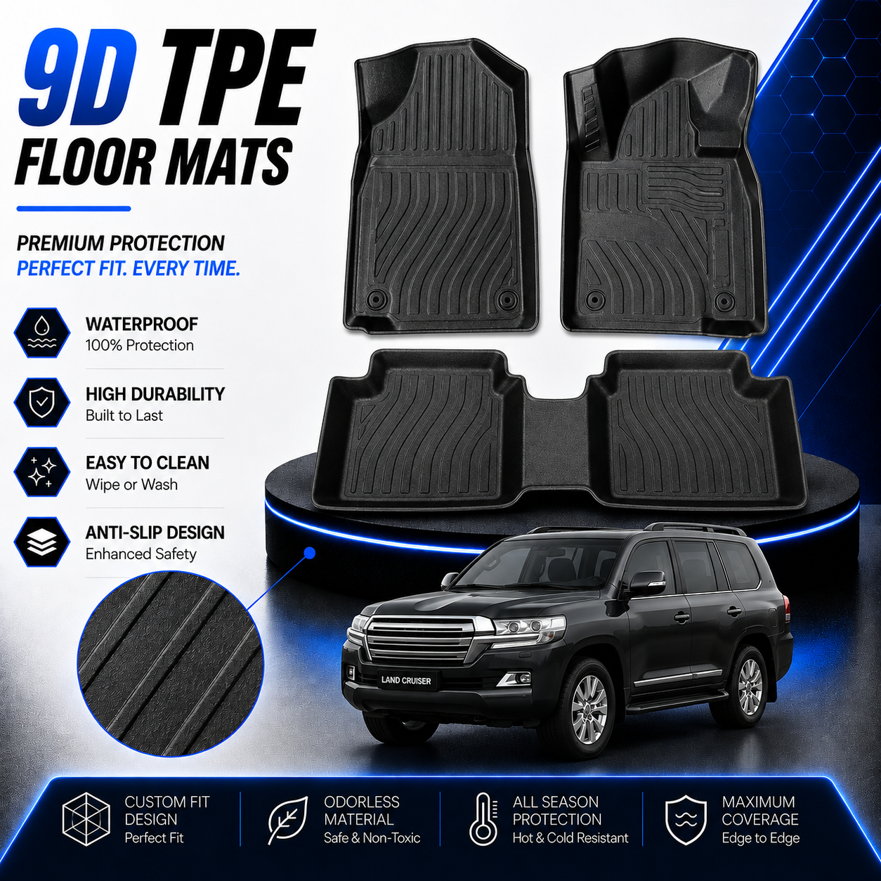 Toyota Land Cruiser Luxury Style TPE Plastic Heavy Duty 9D Floor Mat