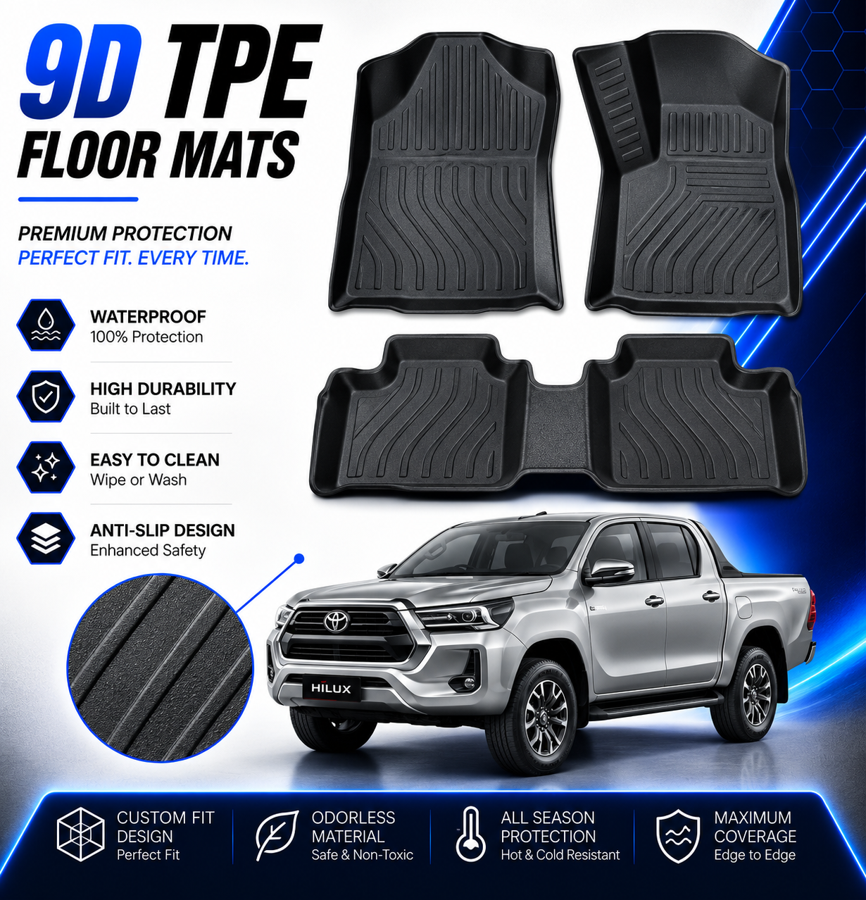 Toyota Revo Luxury Style 9D TPE Plastic Heavy Duty Car Floor Mat
