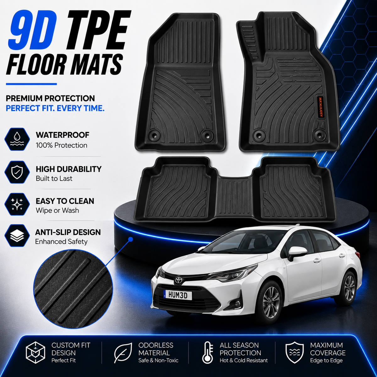 TOYOTA COROLLA 2014-PRESENT TPE PLASTIC HEAVY DUTY 9D FLOOR MAT