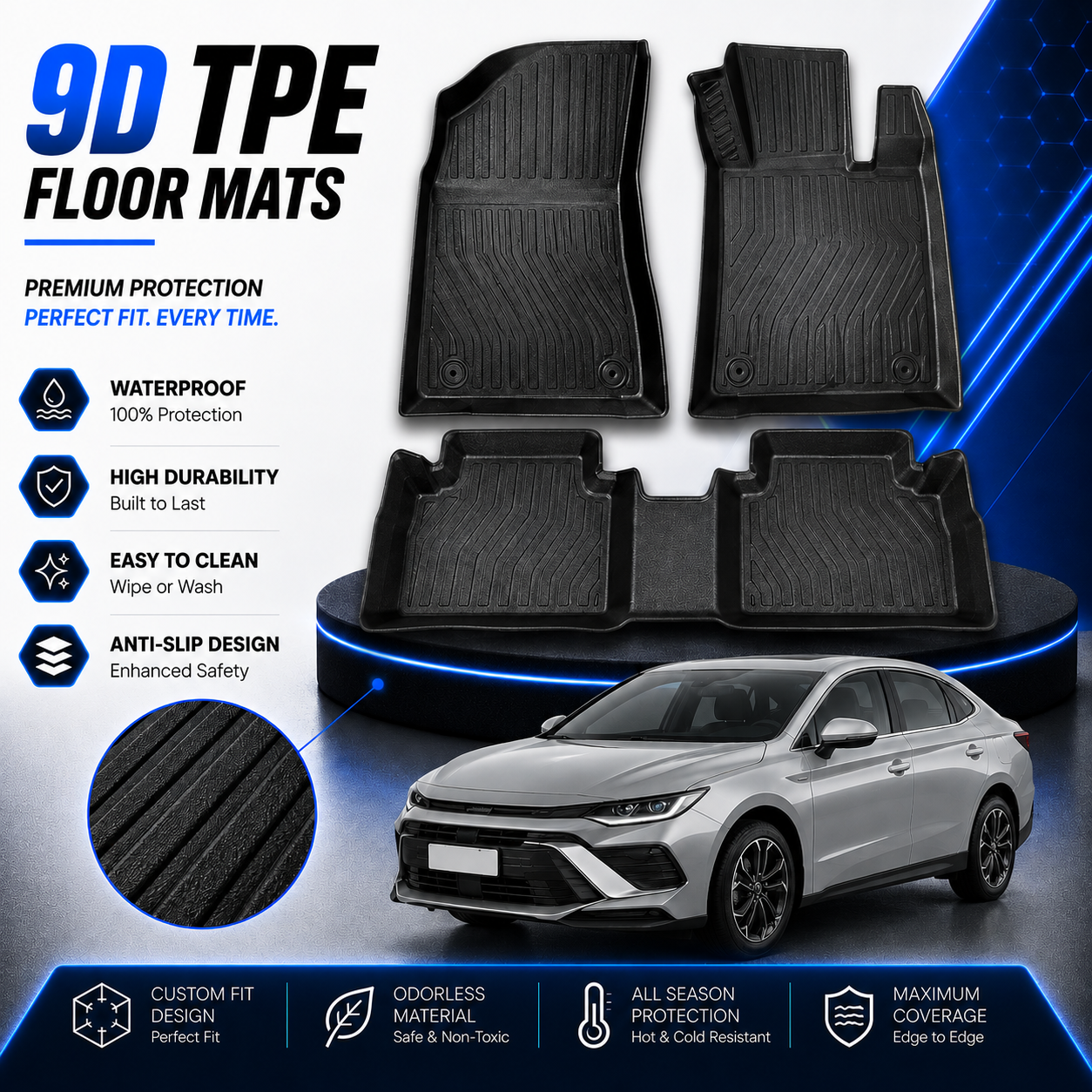 Hyundai Sonata N Line New 9D TPE Plastic Heavy Duty Car Floor Mat