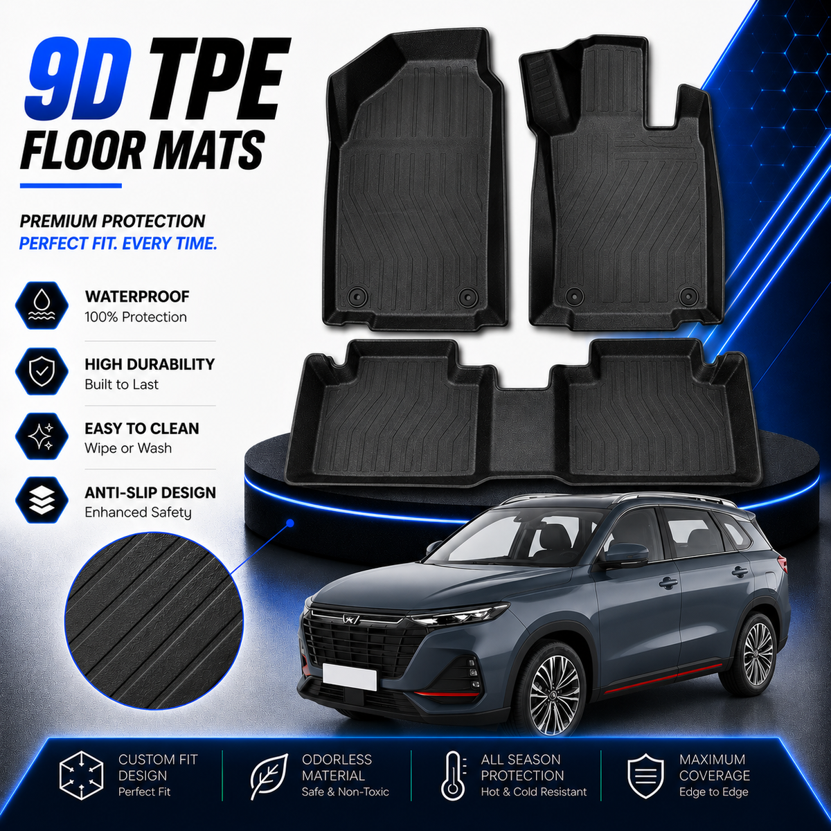 CHANGAN OSHAN X7 9D TPE PLASTIC HEAVY DUTY CAR FLOOR MAT