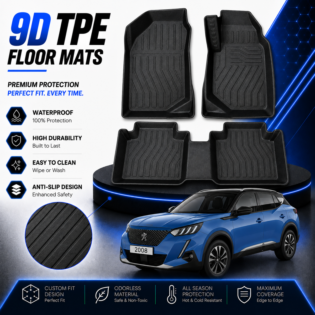 PEUGEOT 2008 MODEL LUXURY 9D TPE PLASTIC FLOOR MAT