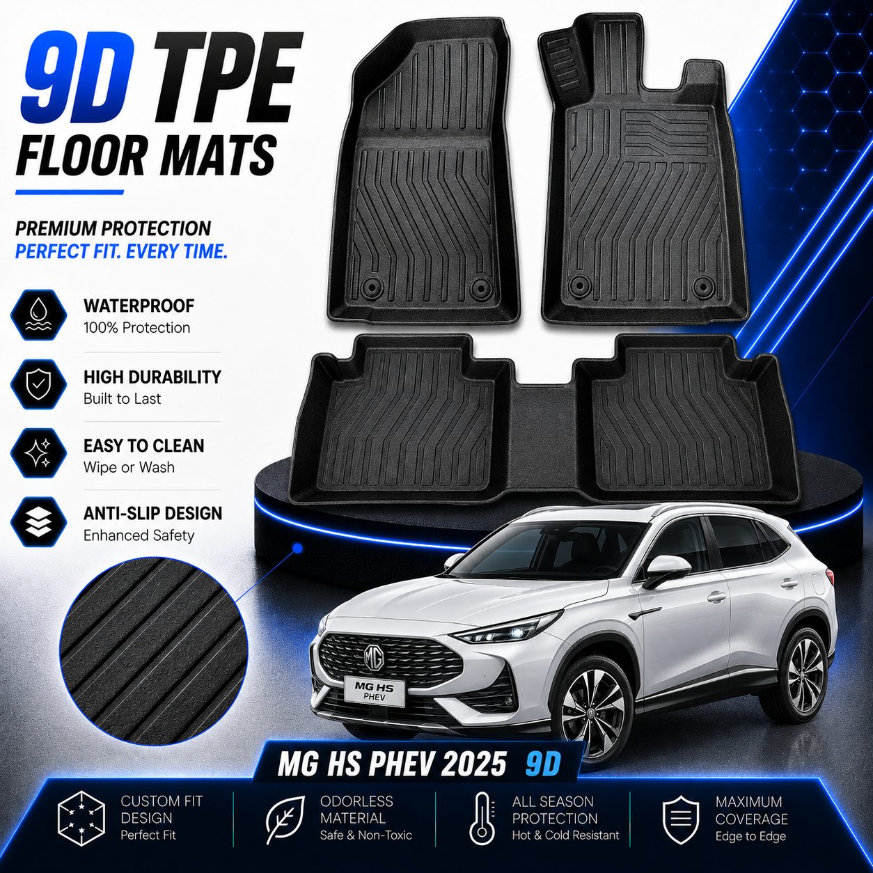 MG HS PHEV 2025 9D TPE PLASTIC HEAVY DUTY CAR FLOOR MAT