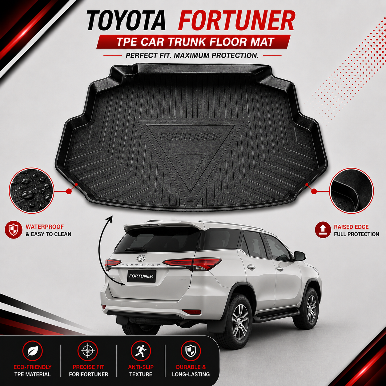 Toyota Fortuner 2014-2022 TPE Plastic Car Trunk Mat