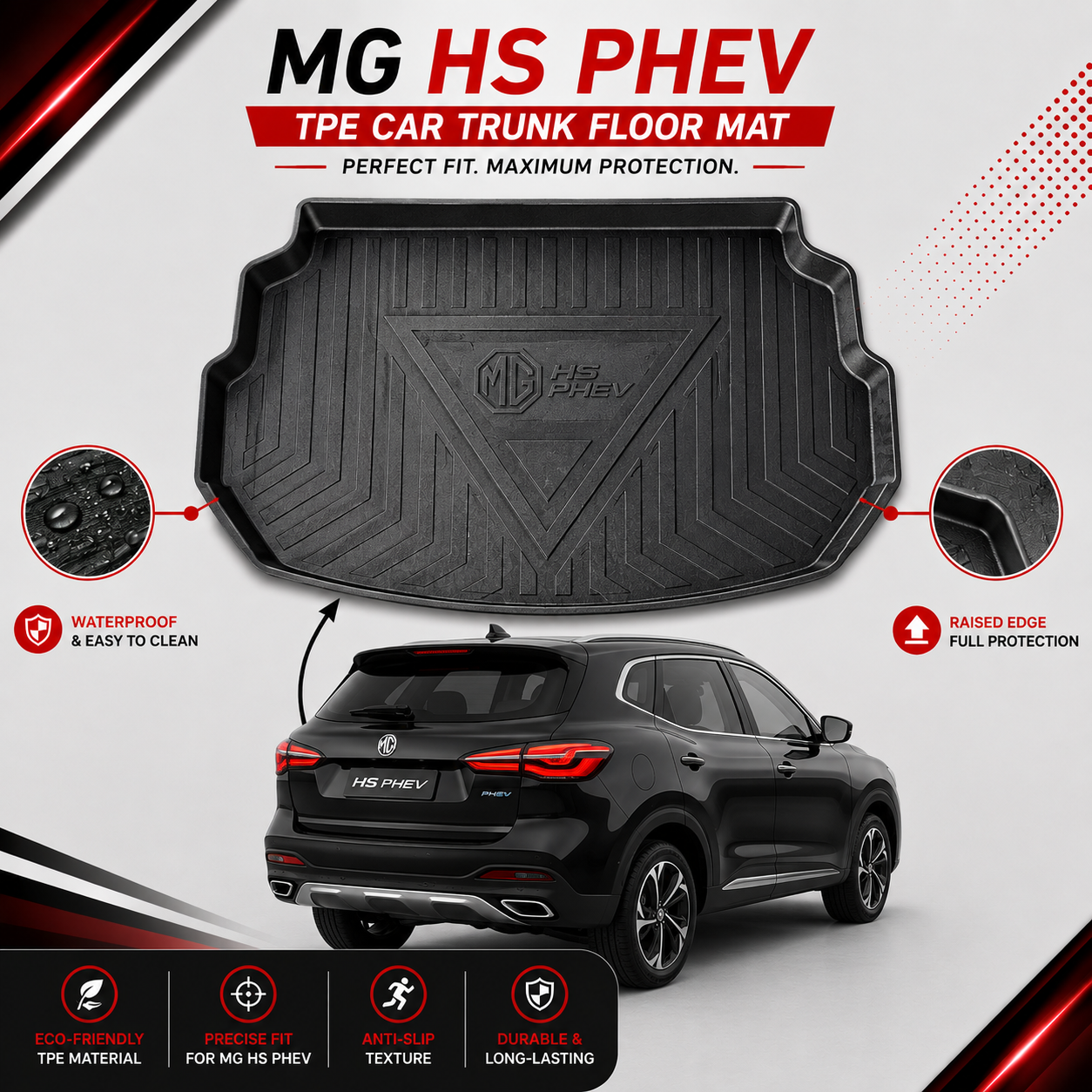 MG HS PHEV 2025 TPE Plastic Car Trunk Mat