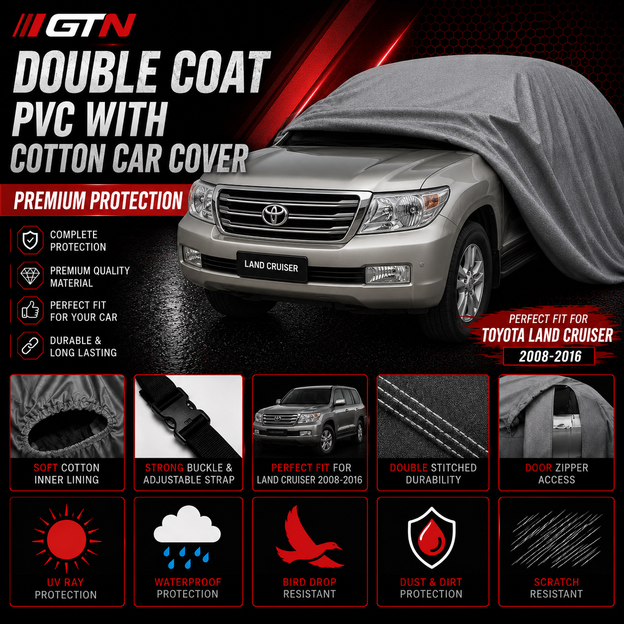 Toyota Land Cruiser Old 2008-2016 Oxford + Needle Cotton Top Cover