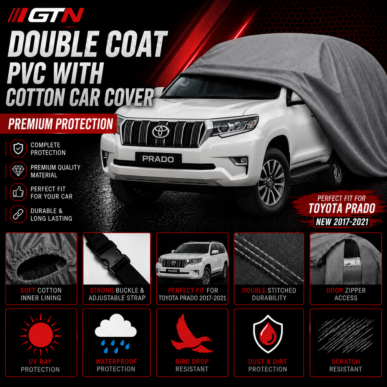 Toyota Prado New 2017-2021 Oxford + Needle Cotton Top Cover