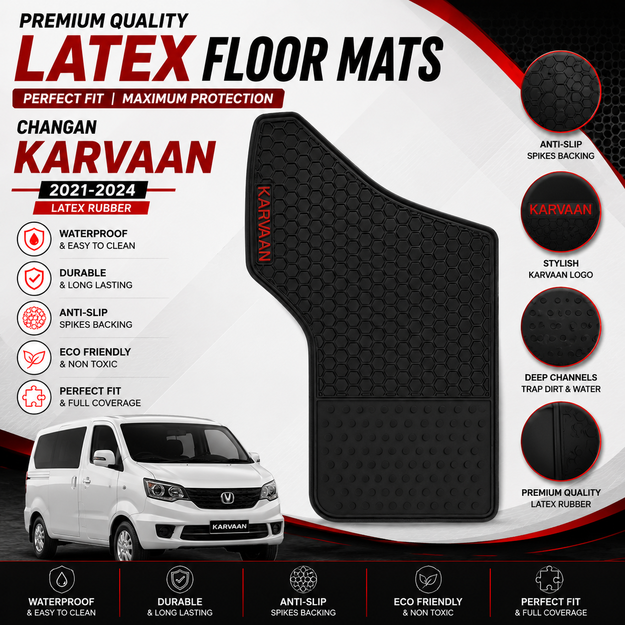 Changan Karvaan 2021-2024 Latex Rubber PVC Floor Mats – Custom Fit Waterproof Heavy Duty | Haseen