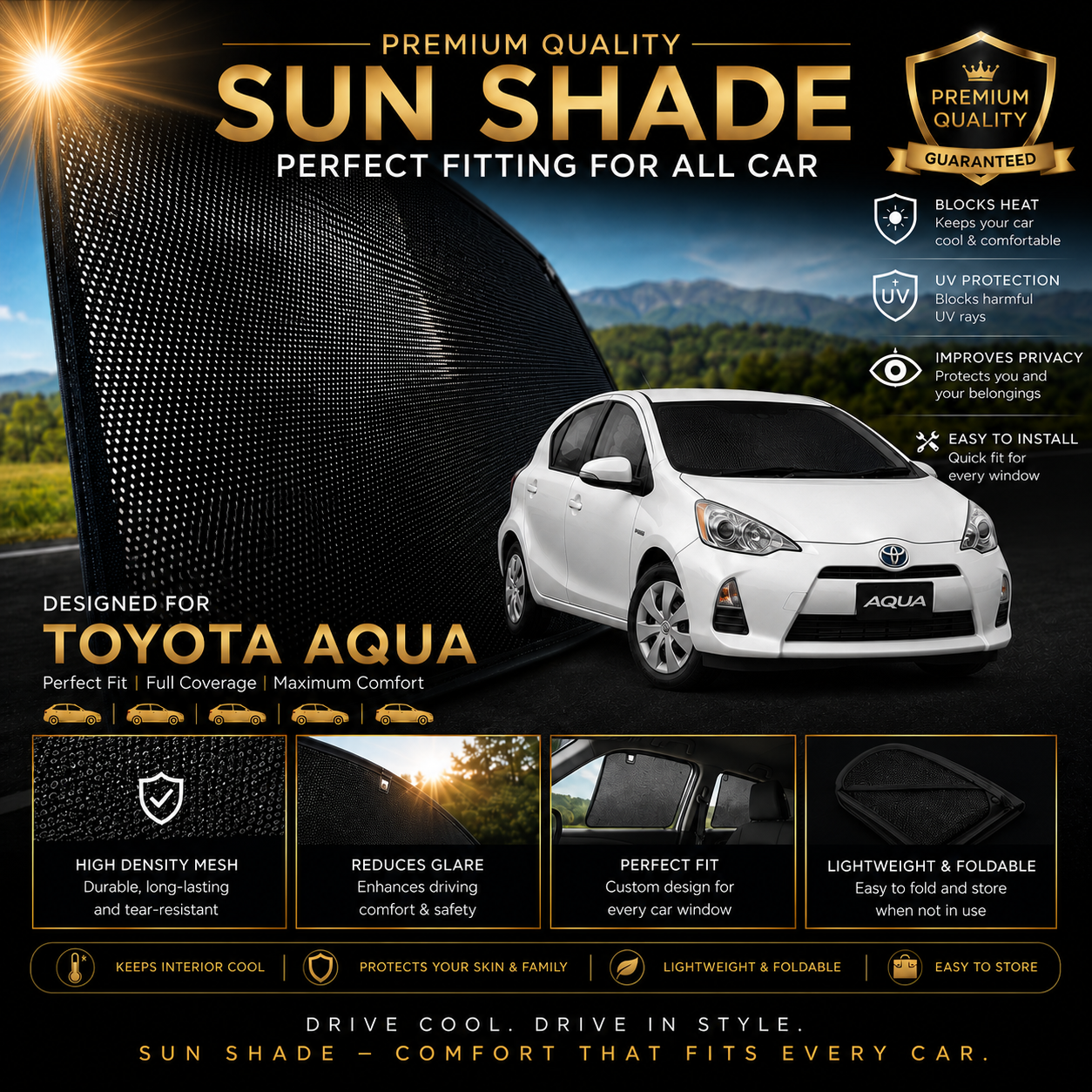 Toyota Aqua 2012-2025 Car Window Sun Shades