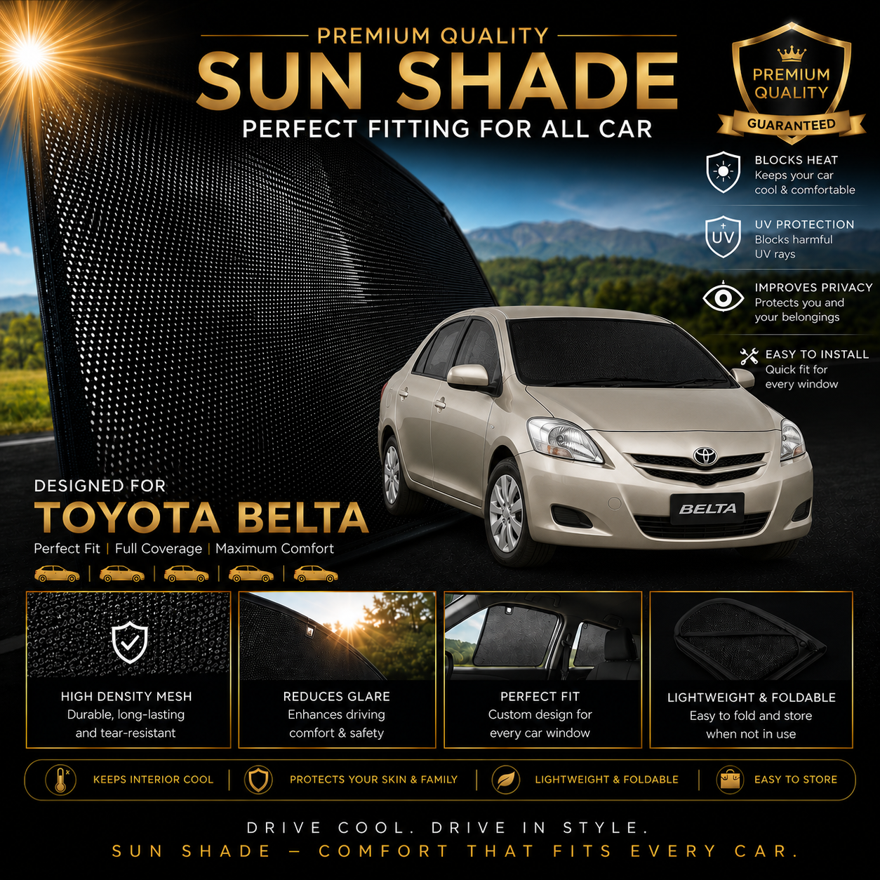 Toyota BELTA 2005-2012 Car Window Sun Shades