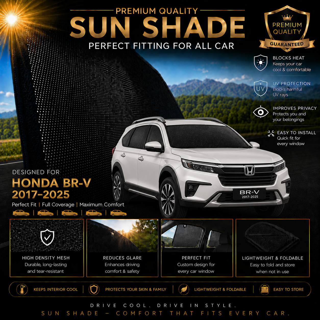 Honda BR-V 2017-2025 Car Window Sun Shades