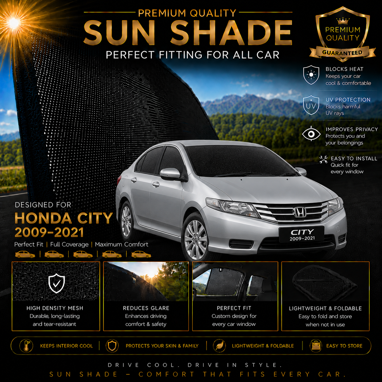 Honda City 2009-2021 Car Window Sun Shades
