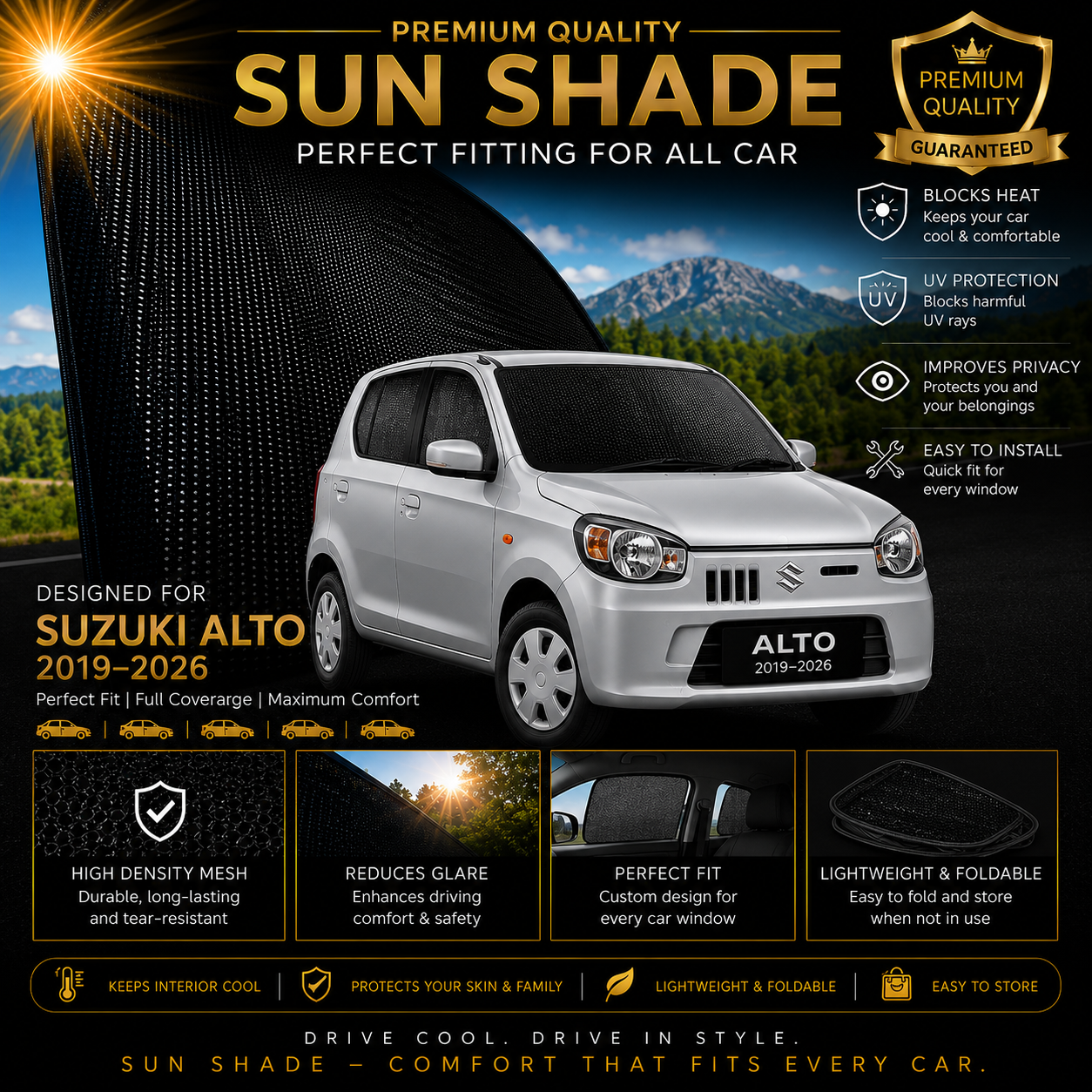 Suzuki Alto 2019-2026 Car Window Sun Shades