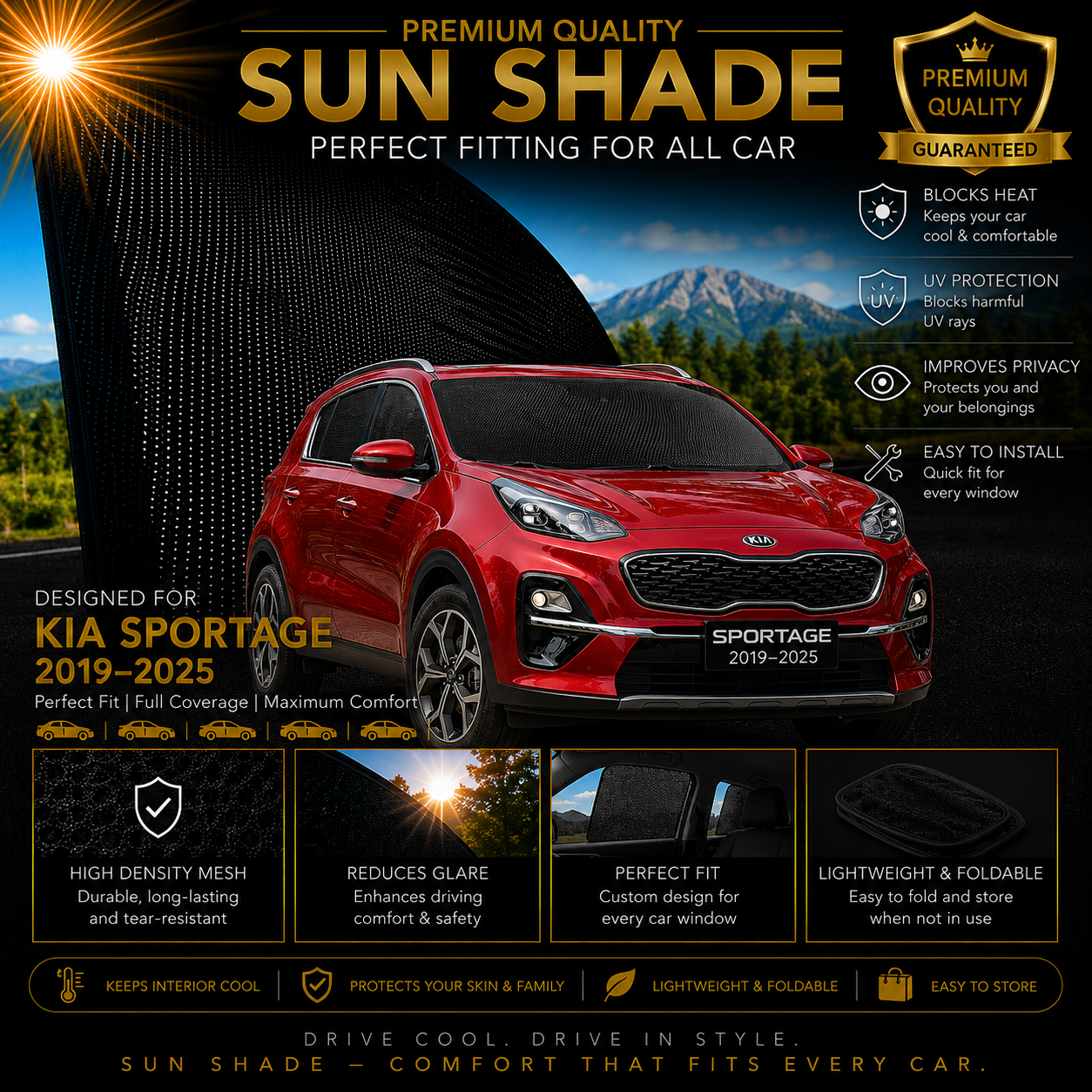 Kia Sportage 2019-2025 Car Window Sun Shades