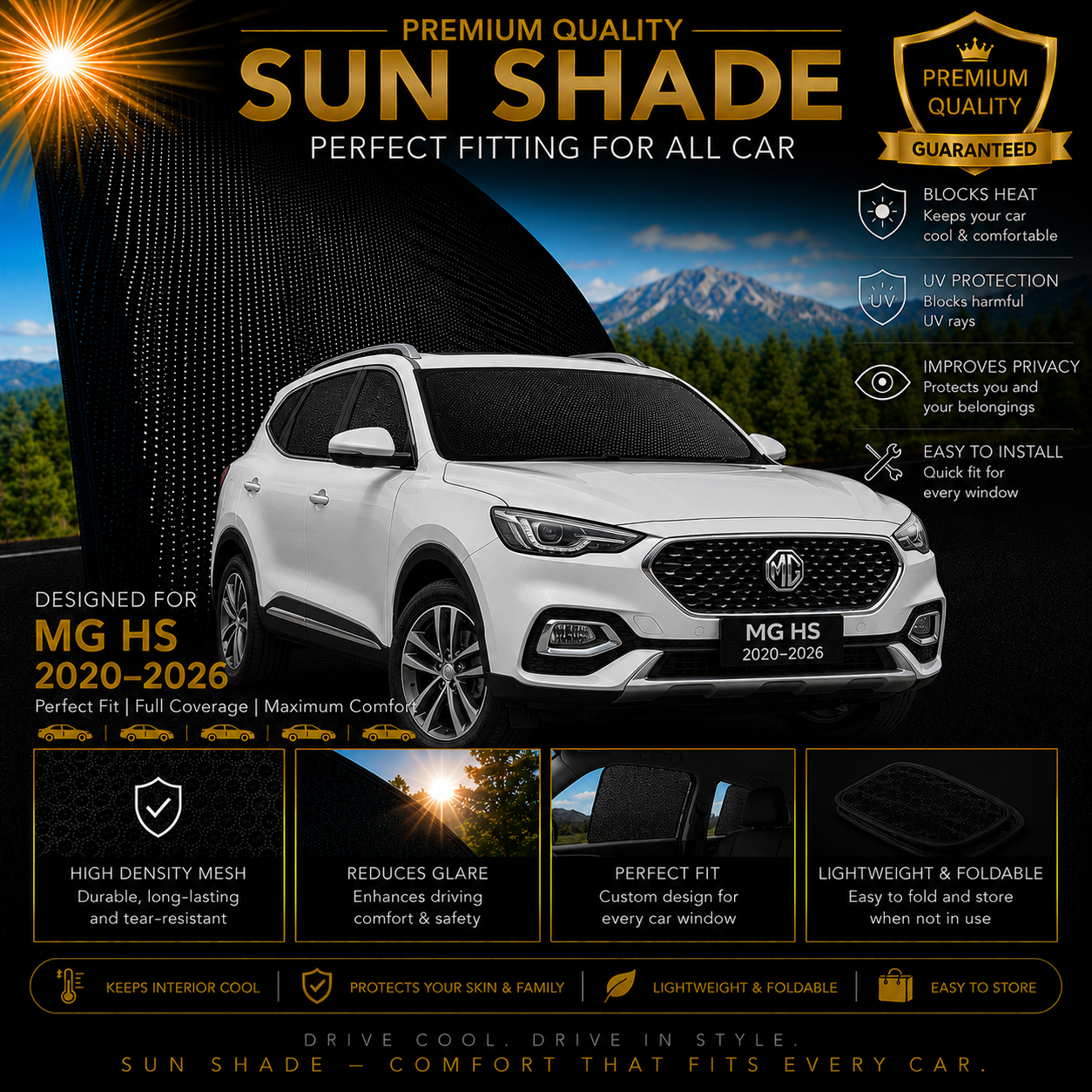 MG HS 2020-2026 Car Window Sun Shades