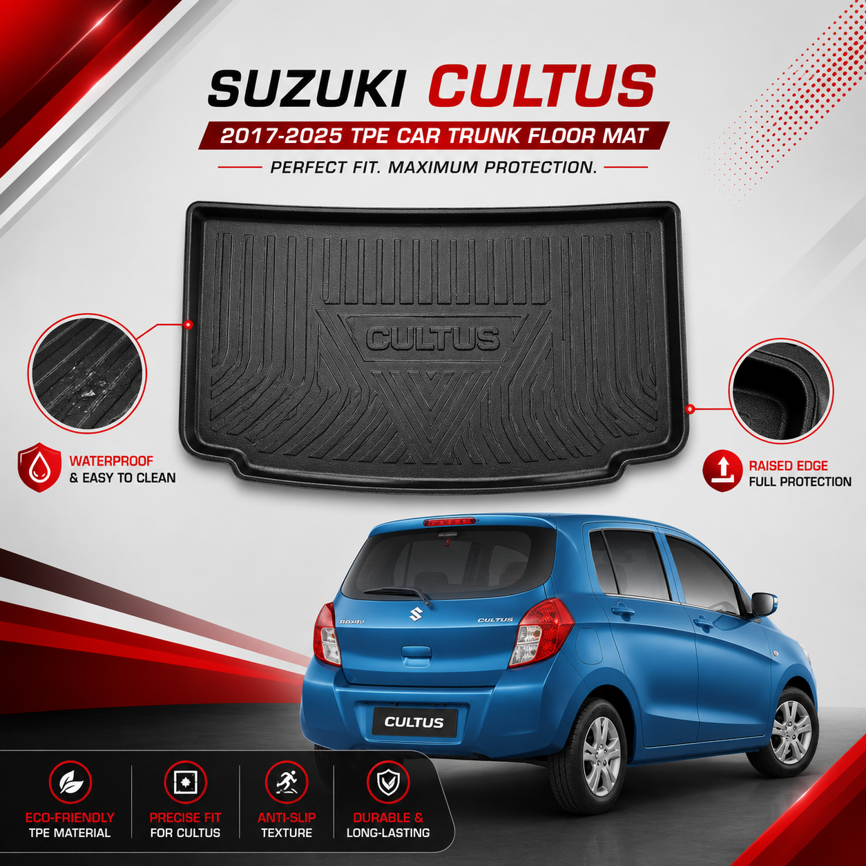 Suzuki Cultus 2017-Present TPE Plastic Car Trunk Mat