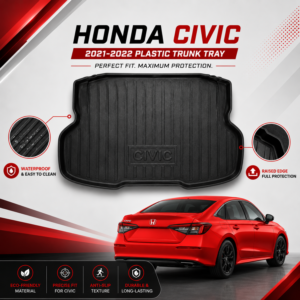 Honda Civic RS 2022-2024 Car Trunk Plastic Mat