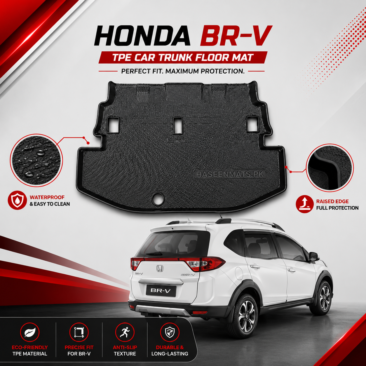 Honda BR-V 2014-Present TPE Plastic Car Trunk Mat