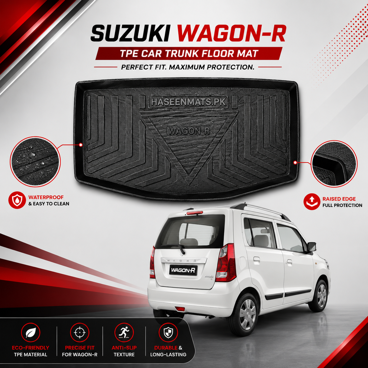 Suzuki Wagon R 2014-2024 TPE Plastic Car Trunk Mat