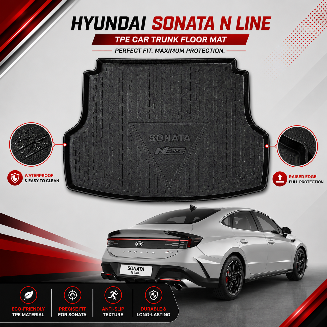 Hyundai Sonata N Line 2025 TPE Plastic Car Trunk Mat