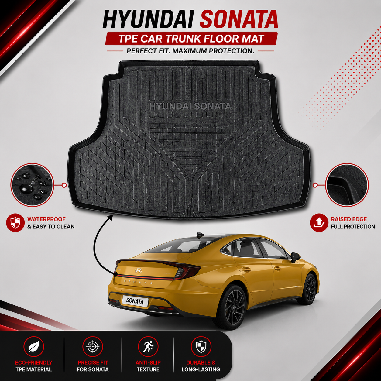 Hyundai Sonata 2021-2024 TPE Plastic Car Trunk Mat