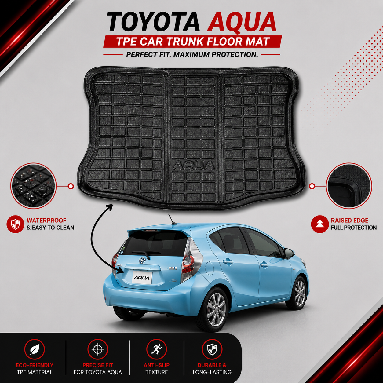 Toyota Aqua 2011-2024 TPE Plastic Trunk Car Floor Mat