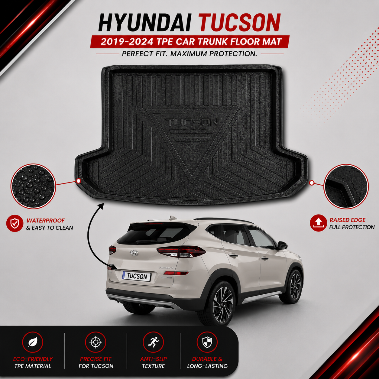 Hyundai Tucson 2021-2024 Heavy Duty TPE Trunk Plastic Car Floor Mat
