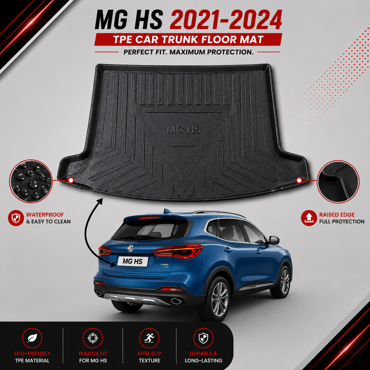 MG HS 2021-2024 TPE Plastic Car Trunk Mat