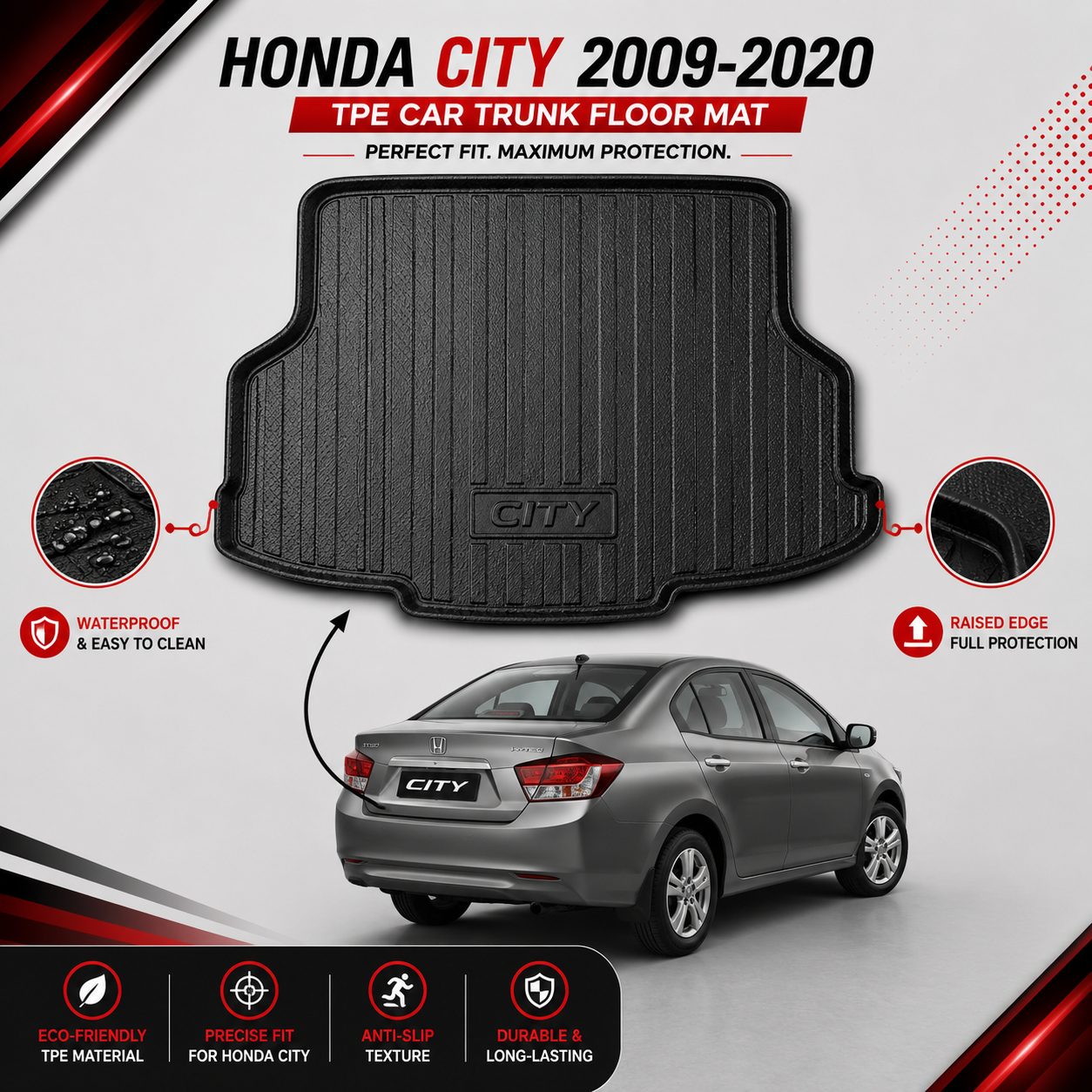 Honda City 2009-2020 TPE Plastic Trunk Floor Mat