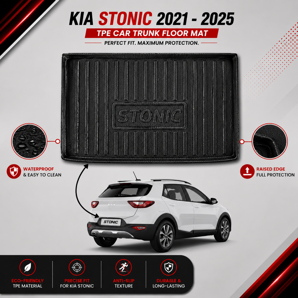 Kia Stonic 2021-2022 TPE Plastic Car Trunk Mat