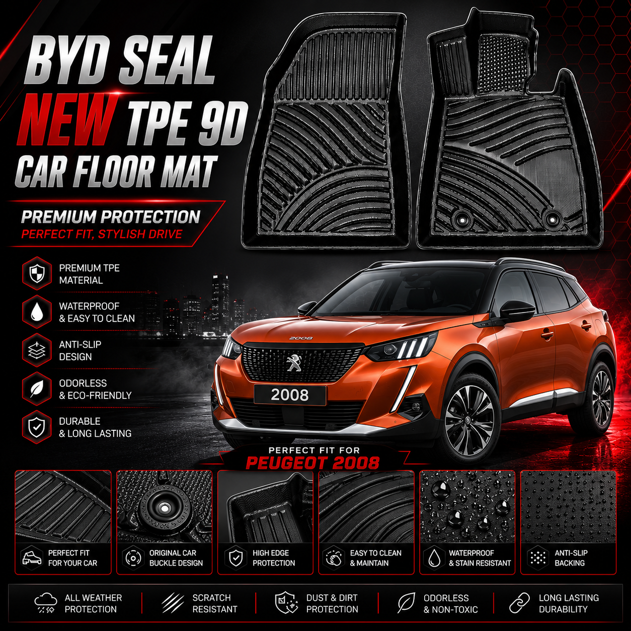 Peugeot 2008 Luxury 9D TPE Plastic Floor Mat