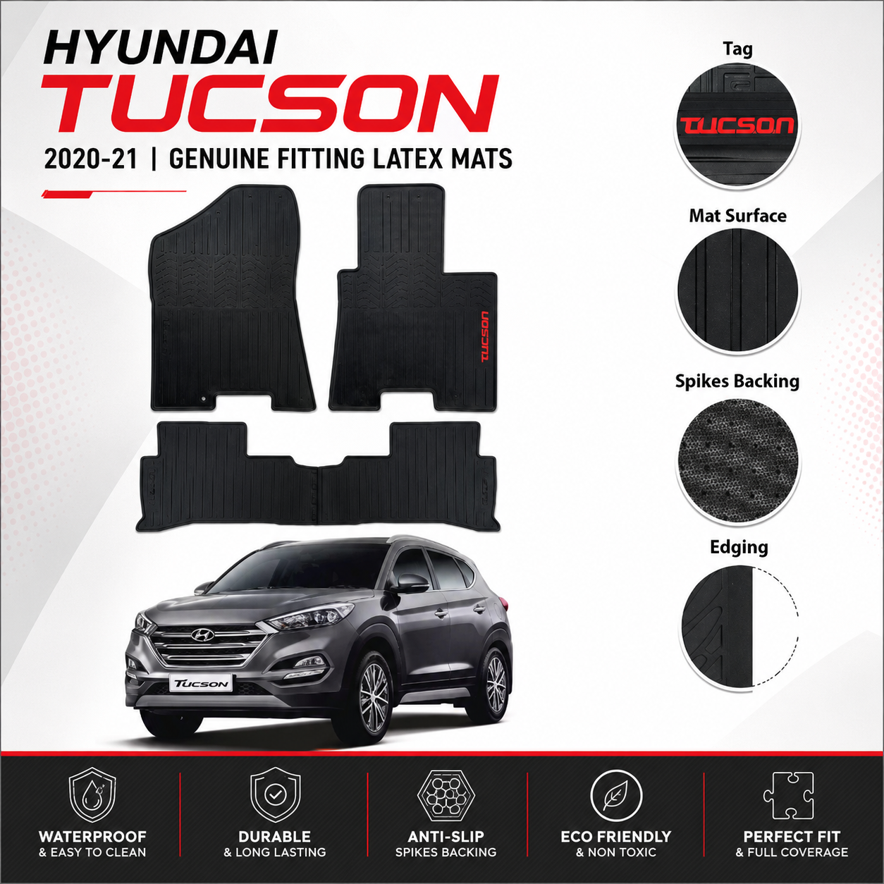 Hyundai Tucson 2019-2024 Rubber Latex Car Floor Mat