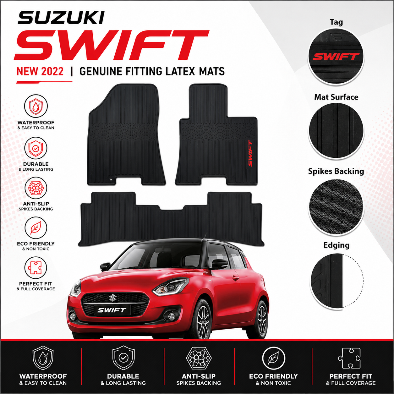 Suzuki Swift New 2022-2024 Premium Latex Rubber Car Floor Mat
